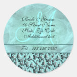 Aqua gray "new address" wedding floral damask stickers