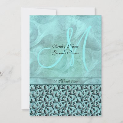 Aqua gray wedding floral damask personalized announcement by mensgifts