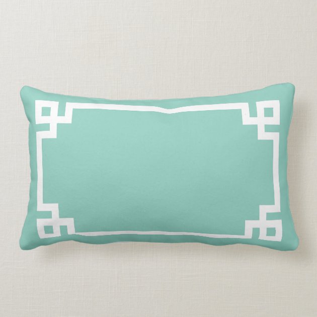 Aqua Greek Key Border Custom Monogram Pillow