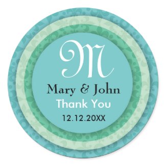 Aqua Green Bride&Groom Thank You Monogram Seals sticker