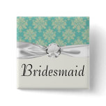 aqua green damask pinback button