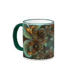 Aqua Green & Gold & Spiral Fractal Art Mugs