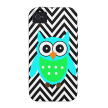 Aqua Green Owl Black Chevron iPhone 4 Case