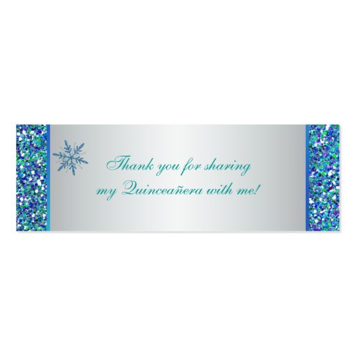 Aqua Green Silver Snowflakes Quinceanera Favor Tag Business Card Templates (back side)