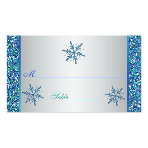 Aqua Green Silver Snowflakes Quinceanera Placecard Business Card (front side)