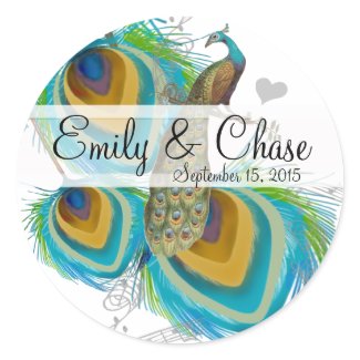 Aqua Grey 3 Peacock Feathers Wedding Sticker sticker
