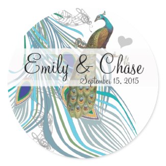 Aqua Grey 3 Peacock Feathers Wedding Sticker sticker