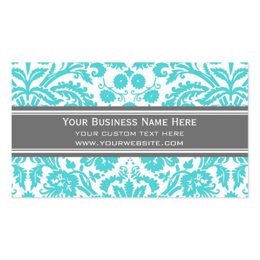 Aqua Grey Damask Floral Business Cards (front side)