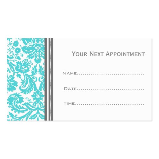 Aqua Grey Damask Salon Appointment Cards Business Card (back side)