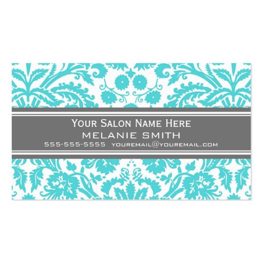 Aqua Grey Damask Salon Appointment Cards Business Card (front side)