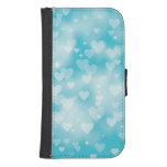Aqua Hearts Bokeh Galaxy S4 Wallet Case
