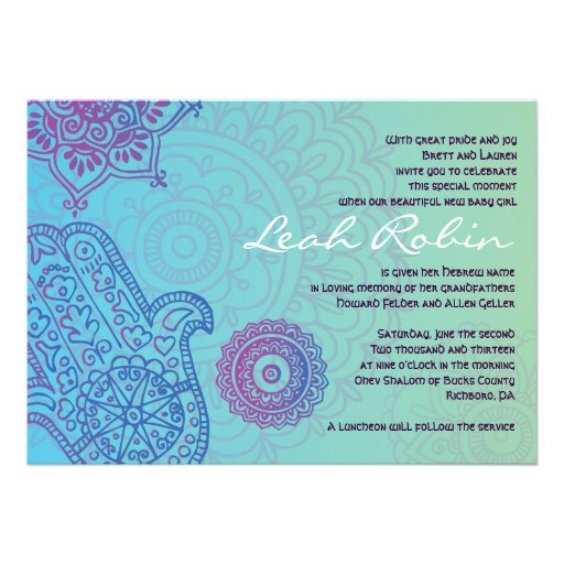 Aqua HEMSA HAND of GOD Baby Naming Invitation