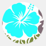 Aqua Hibiscus and Leaves Stickers