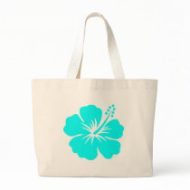 Aqua hibiscus flower design canvas bags