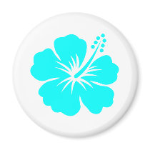 Aqua hibiscus flower design fridge magnet