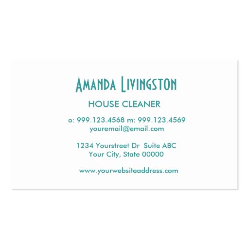 Aqua HOUSE CLEANING Simple Style V38 Business Card (back side)