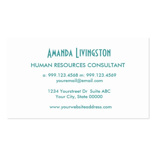 Aqua HUMAN RESOURCES CONSULTANT Simple Style V54 Business Card (back side)
