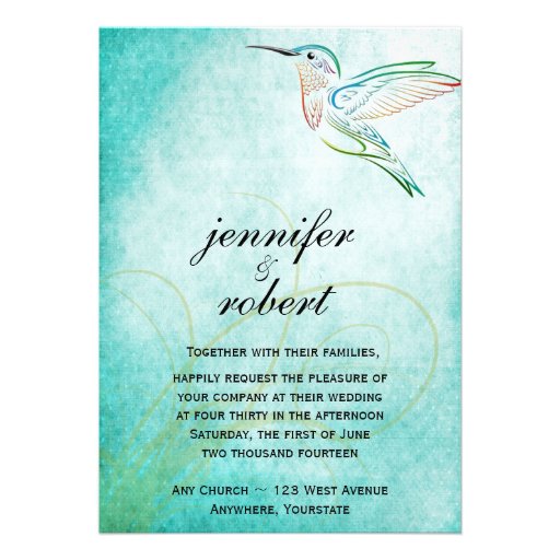 Aqua Hummingbird Watercolor Wedding Invitation