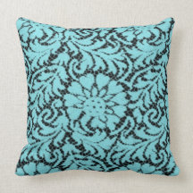 Aqua lace on black pillow