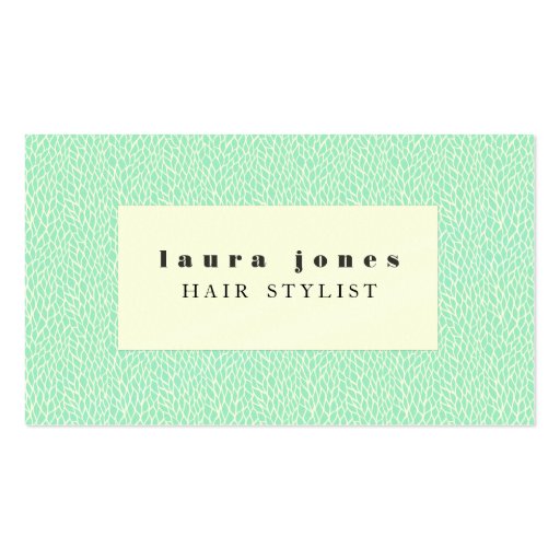 Aqua Leaves Pattern Hair Stylist Template Business Cards (front side)