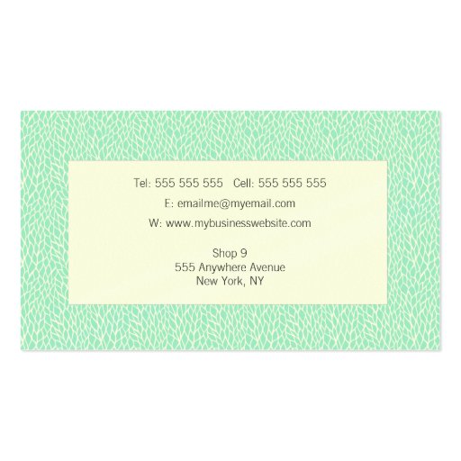 Aqua Leaves Pattern Hair Stylist Template Business Cards (back side)
