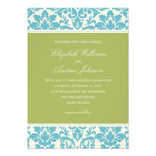 AQUA & LIME DAMASK | WEDDING INVITATION