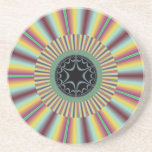 Aqua Magenta Sunburst Fractal Beverage Coasters