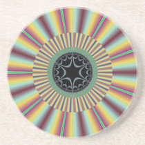 Aqua Magenta Sunburst Fractal Beverage Coasters