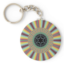 Aqua Magenta Sunburst Fractal Key Chains