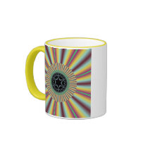 Aqua Magenta Sunburst Fractal Mugs