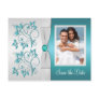 Aqua-marine and Silver Floral Photo Save the Date Post Card