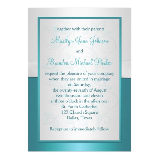 Aqua-marine and Silver Monogrammed Invitation II