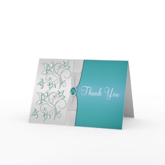 Aqua-marine and Silver Thank You Card card
