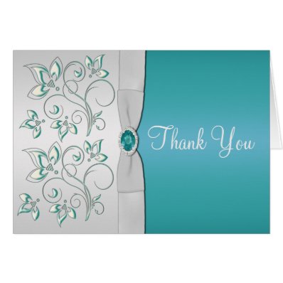 Aqua-marine and Silver Thank You Card Greeting Card