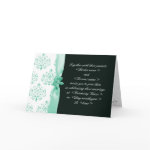 Aqua marine & Black Damask wedding invitation Greeting Card