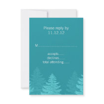 Aqua Modern Winter Trees Wedding RSVP Card