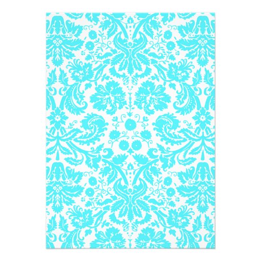 Aqua Monogram Damask Bridal Shower Invitations