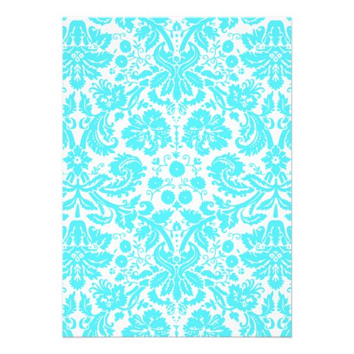 Aqua Monogram Damask Wedding Invitations