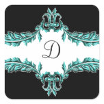 aqua monogram envelope seal stickers