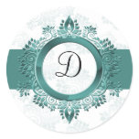aqua monogram envelope seal round sticker