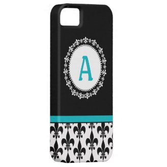 Aqua Monogram Fleur de Lis iPhone 5 Casemate Case