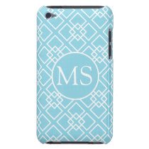 Aqua Monogram Geometric Diamond Pattern iPod Touch Cases
