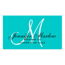 Aqua Monogram Mommy Calling Card Business Cards