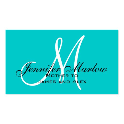 Aqua Monogram Mommy Calling Card Business Cards (front side)