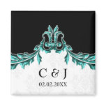 aqua monogram wedding save the date magnets