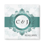 aqua monogram wedding save the date magnets