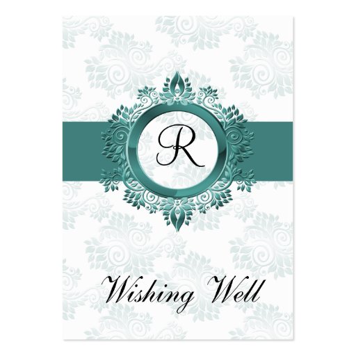 aqua monogram wishing well cards business card template (front side)