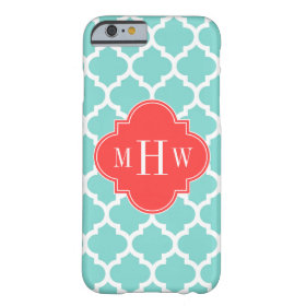 Aqua Moroccan #5 Coral Red 3 Initial Monogram Barely There iPhone 6 Case
