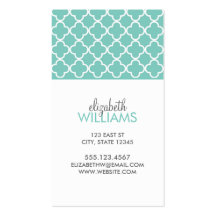Aqua Moroccan Quatrefoil Pattern Business Card Templates