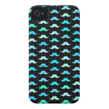 Aqua Mustaches Black iPhone 4 Cases